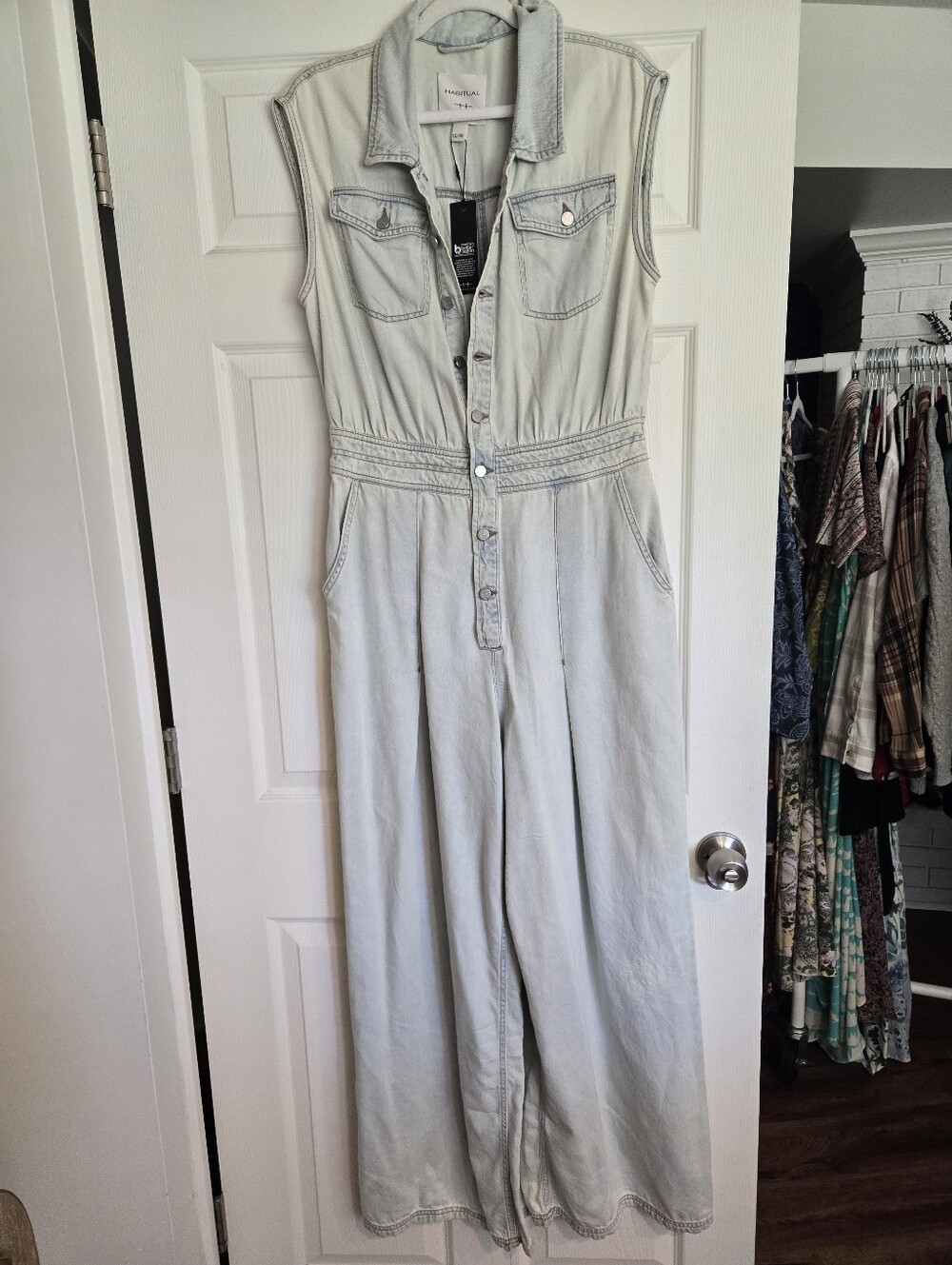 Habitual Light Wash Sleeveless Denim Jumpsuit 10/30